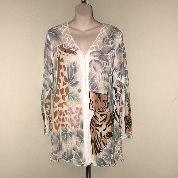 NWT Indira Bali Beautiful white animal cardigan - Picture 3 of 7